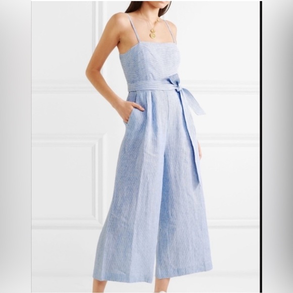 J.Crew Stripe Linen Tie Waist stripe Jumpsuit - Picture 1 of 9